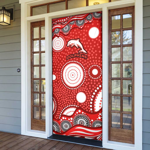 Dolphins Door Cover Aboriginal Dot Pattern - Rugby Mascot Heritage Pride