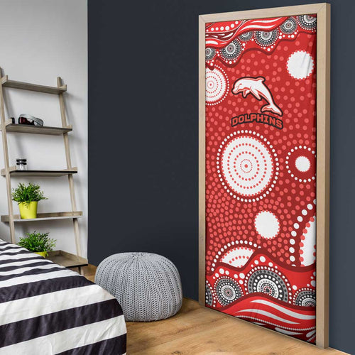 Dolphins Door Cover Aboriginal Dot Pattern - Rugby Mascot Heritage Pride