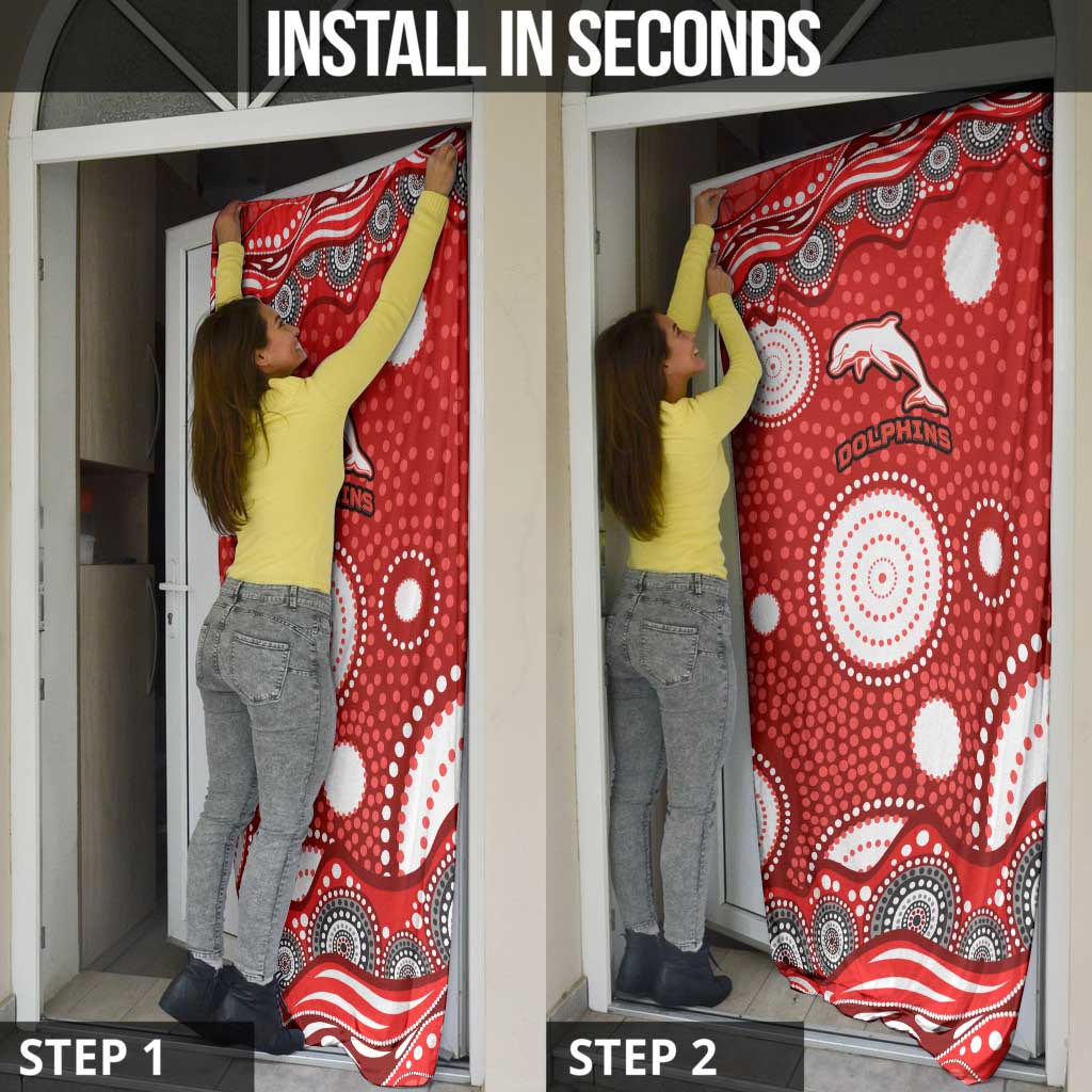 Dolphins Door Cover Aboriginal Dot Pattern - Rugby Mascot Heritage Pride