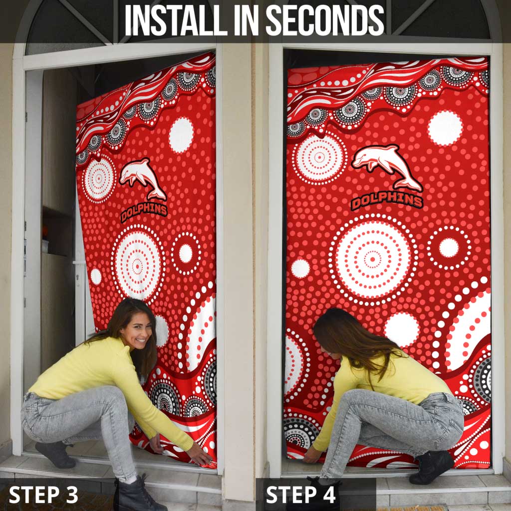 Dolphins Door Cover Aboriginal Dot Pattern - Rugby Mascot Heritage Pride