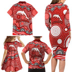 Dolphins Family Matching Long Sleeve Bodycon Dress and Hawaiian Shirt Aboriginal Dot Pattern - Rugby Mascot Heritage Pride