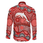 Dolphins Family Matching Long Sleeve Bodycon Dress and Hawaiian Shirt Aboriginal Dot Pattern - Rugby Mascot Heritage Pride