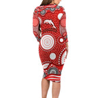 Dolphins Family Matching Long Sleeve Bodycon Dress and Hawaiian Shirt Aboriginal Dot Pattern - Rugby Mascot Heritage Pride