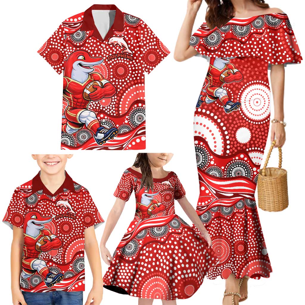 Dolphins Family Matching Mermaid Dress and Hawaiian Shirt Aboriginal Dot Pattern - Rugby Mascot Heritage Pride