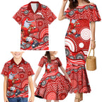 Dolphins Family Matching Mermaid Dress and Hawaiian Shirt Aboriginal Dot Pattern - Rugby Mascot Heritage Pride