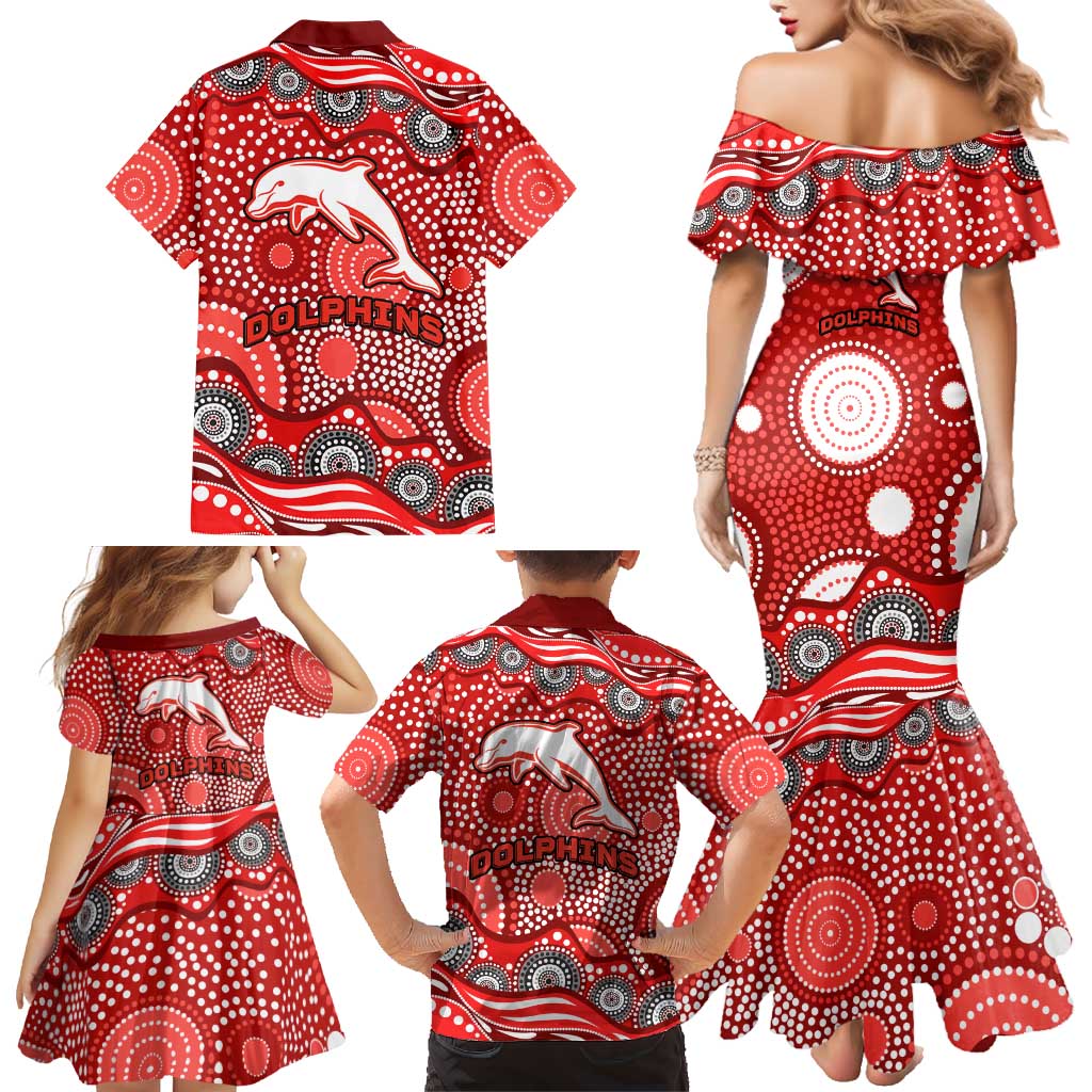 Dolphins Family Matching Mermaid Dress and Hawaiian Shirt Aboriginal Dot Pattern - Rugby Mascot Heritage Pride