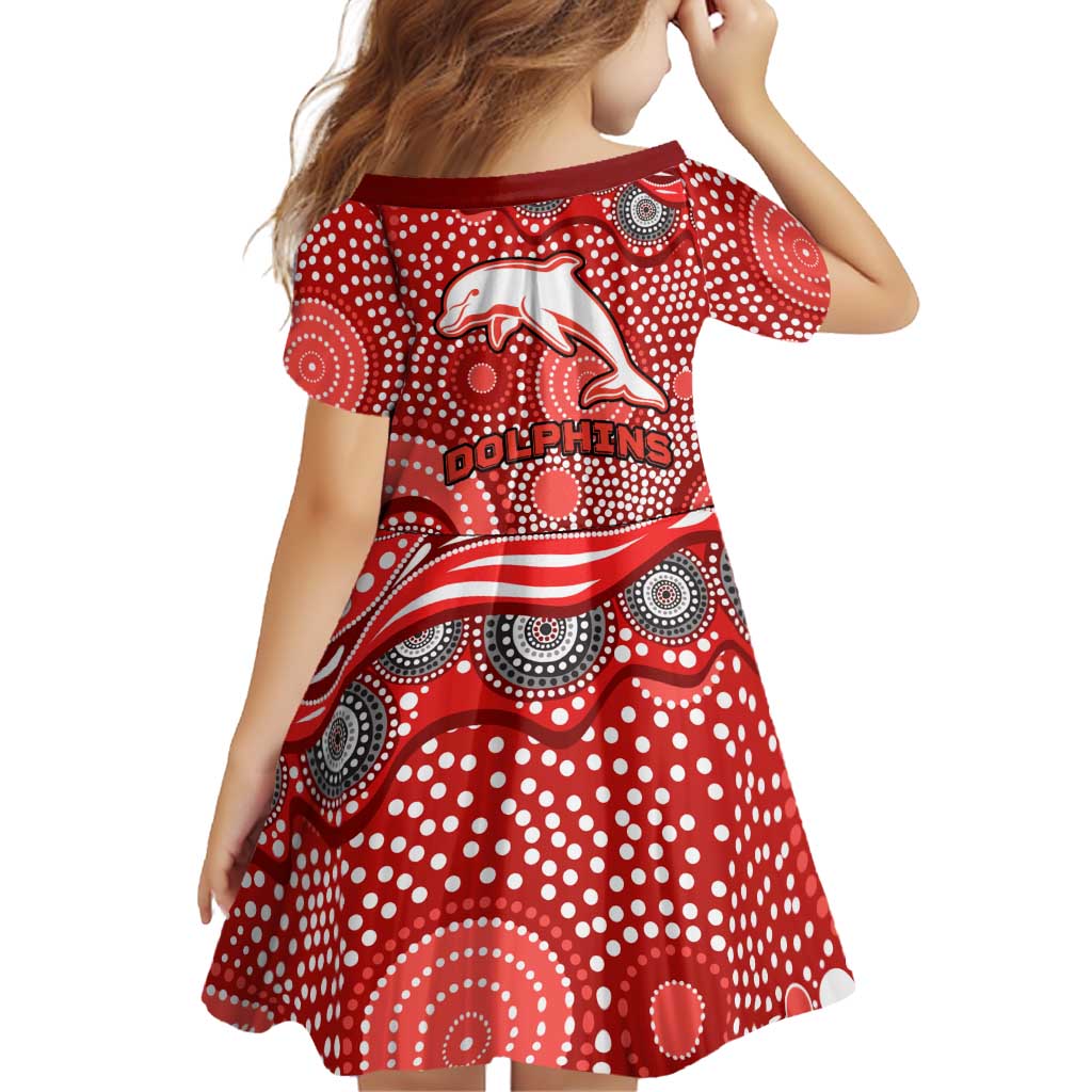 Dolphins Family Matching Off The Shoulder Long Sleeve Dress and Hawaiian Shirt Aboriginal Dot Pattern - Rugby Mascot Heritage Pride
