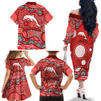 Dolphins Family Matching Off The Shoulder Long Sleeve Dress and Hawaiian Shirt Aboriginal Dot Pattern - Rugby Mascot Heritage Pride