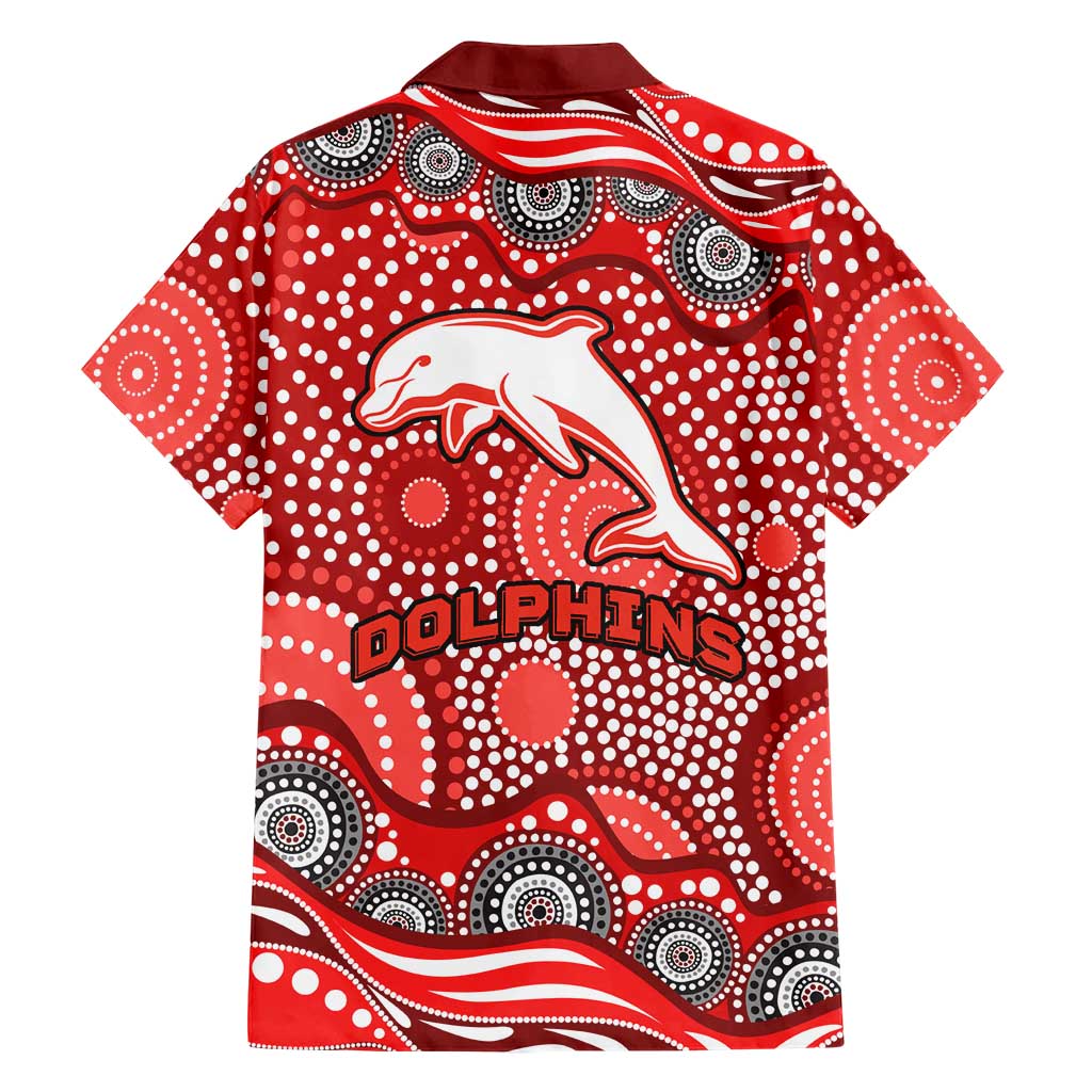 Dolphins Family Matching Off The Shoulder Long Sleeve Dress and Hawaiian Shirt Aboriginal Dot Pattern - Rugby Mascot Heritage Pride
