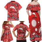 Dolphins Family Matching Off Shoulder Maxi Dress and Hawaiian Shirt Aboriginal Dot Pattern - Rugby Mascot Heritage Pride