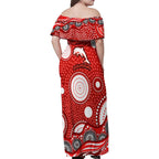 Dolphins Family Matching Off Shoulder Maxi Dress and Hawaiian Shirt Aboriginal Dot Pattern - Rugby Mascot Heritage Pride