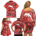 Dolphins Family Matching Off Shoulder Short Dress and Hawaiian Shirt Aboriginal Dot Pattern - Rugby Mascot Heritage Pride