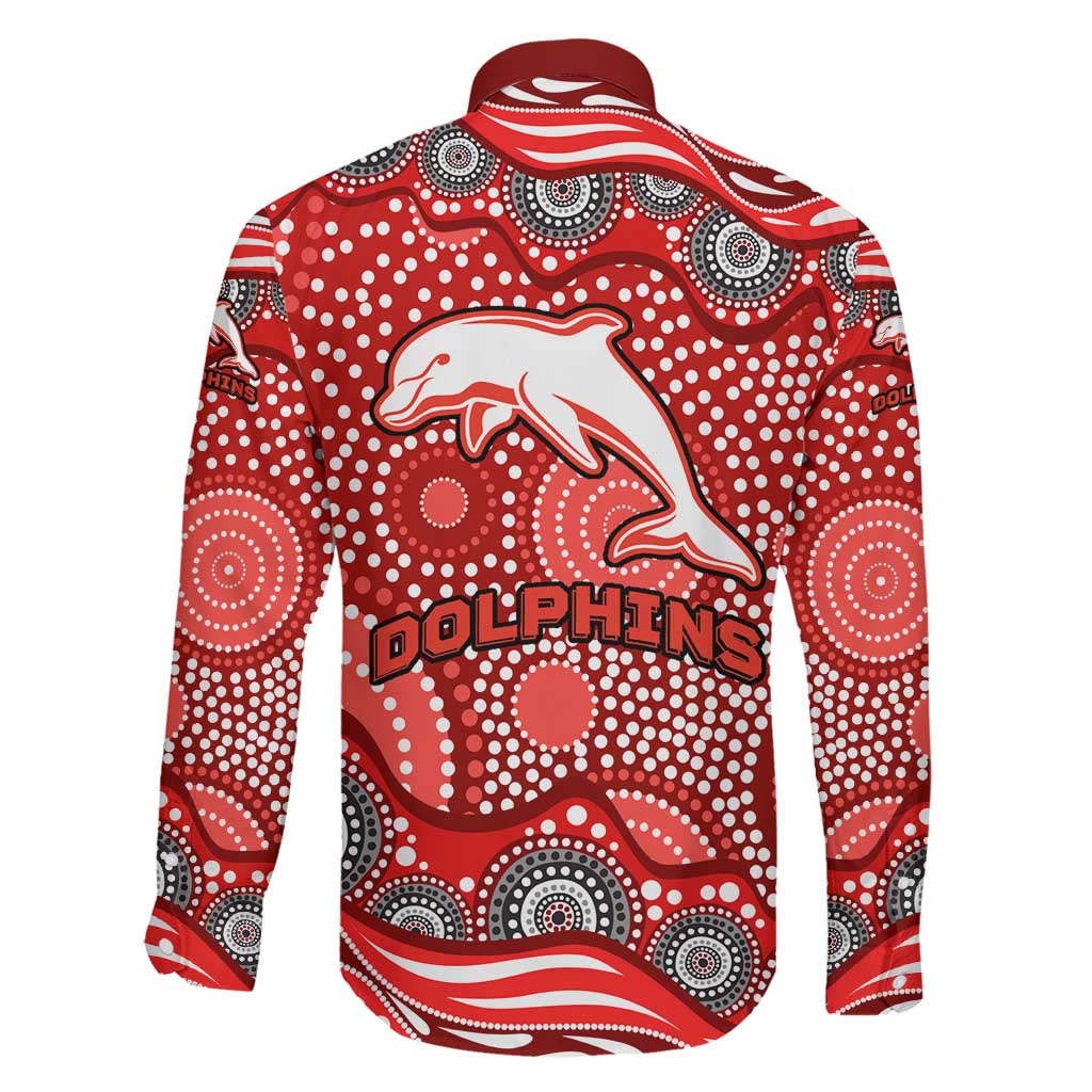 Dolphins Family Matching Off Shoulder Short Dress and Hawaiian Shirt Aboriginal Dot Pattern - Rugby Mascot Heritage Pride