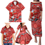 Dolphins Family Matching Puletasi and Hawaiian Shirt Aboriginal Dot Pattern - Rugby Mascot Heritage Pride