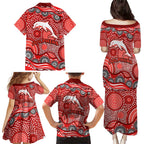 Dolphins Family Matching Puletasi and Hawaiian Shirt Aboriginal Dot Pattern - Rugby Mascot Heritage Pride