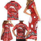 Dolphins Family Matching Short Sleeve Bodycon Dress and Hawaiian Shirt Aboriginal Dot Pattern - Rugby Mascot Heritage Pride