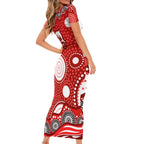 Dolphins Family Matching Short Sleeve Bodycon Dress and Hawaiian Shirt Aboriginal Dot Pattern - Rugby Mascot Heritage Pride