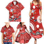 Dolphins Family Matching Summer Maxi Dress and Hawaiian Shirt Aboriginal Dot Pattern - Rugby Mascot Heritage Pride