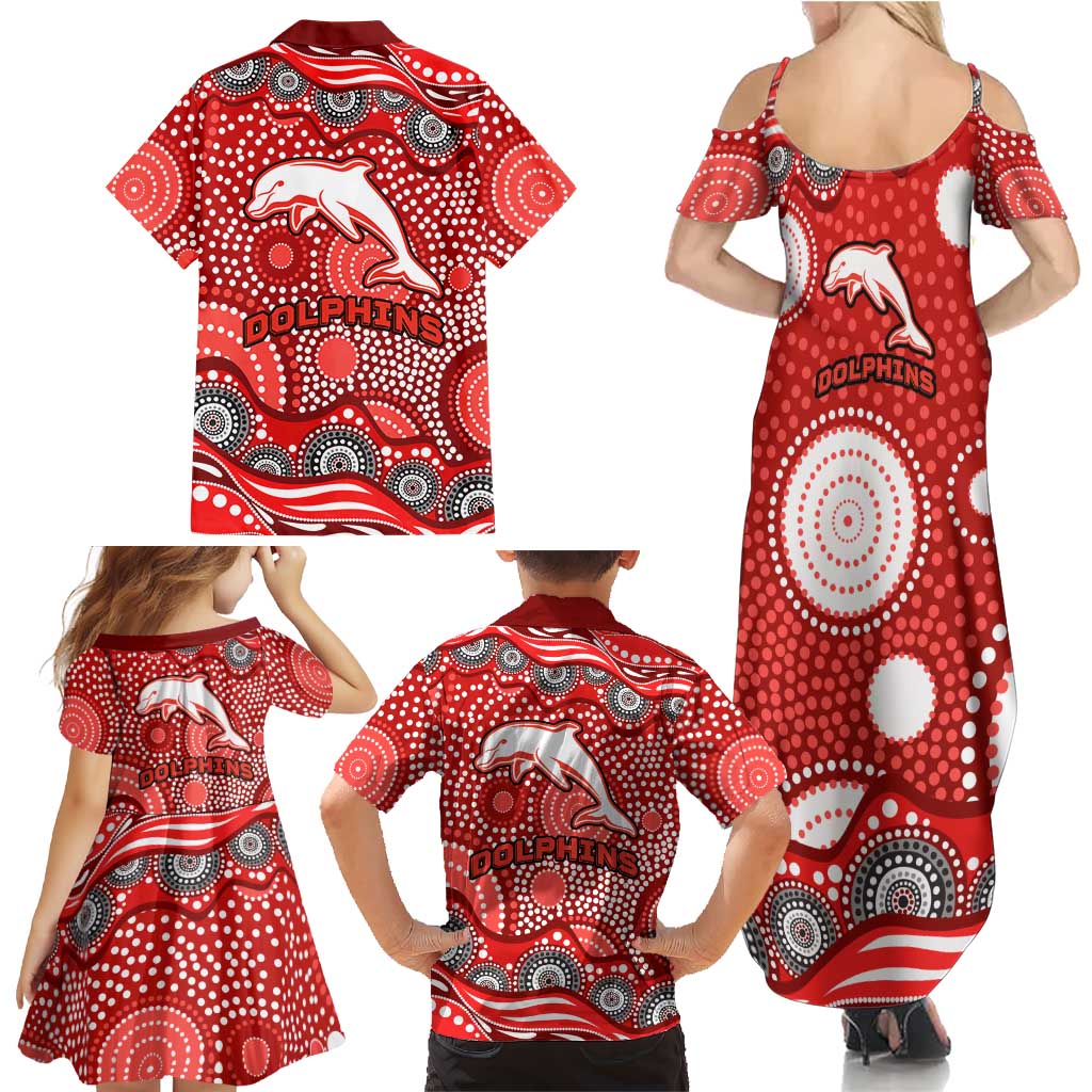 Dolphins Family Matching Summer Maxi Dress and Hawaiian Shirt Aboriginal Dot Pattern - Rugby Mascot Heritage Pride