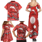 Dolphins Family Matching Summer Maxi Dress and Hawaiian Shirt Aboriginal Dot Pattern - Rugby Mascot Heritage Pride