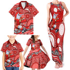 Dolphins Family Matching Tank Maxi Dress and Hawaiian Shirt Aboriginal Dot Pattern - Rugby Mascot Heritage Pride