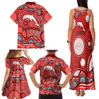 Dolphins Family Matching Tank Maxi Dress and Hawaiian Shirt Aboriginal Dot Pattern - Rugby Mascot Heritage Pride