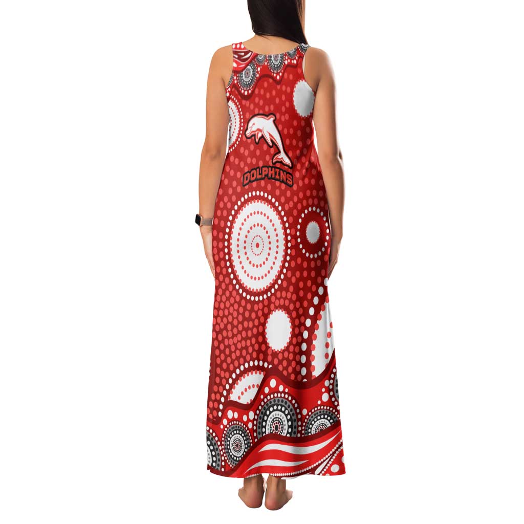 Dolphins Family Matching Tank Maxi Dress and Hawaiian Shirt Aboriginal Dot Pattern - Rugby Mascot Heritage Pride