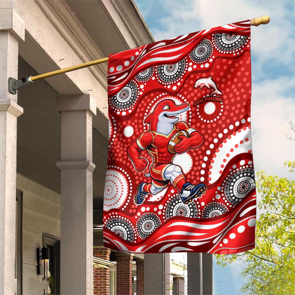 Dolphins Garden Flag Aboriginal Dot Pattern - Rugby Mascot Heritage Pride
