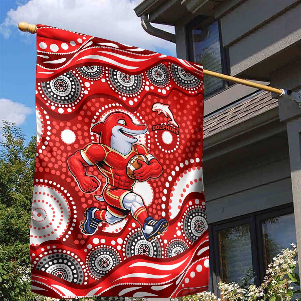 Dolphins Garden Flag Aboriginal Dot Pattern - Rugby Mascot Heritage Pride