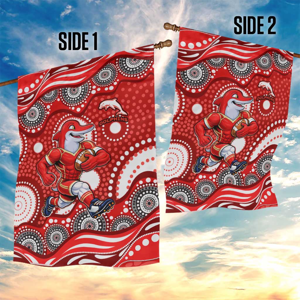 Dolphins Garden Flag Aboriginal Dot Pattern - Rugby Mascot Heritage Pride