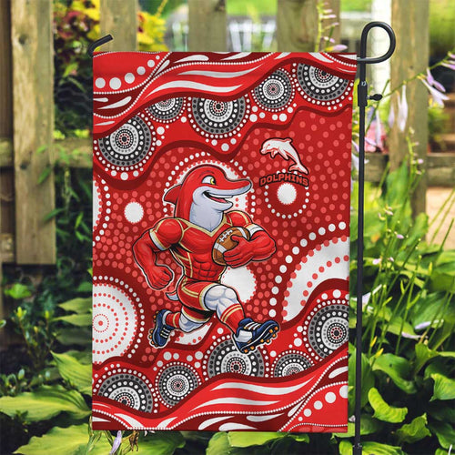 Dolphins Garden Flag Aboriginal Dot Pattern - Rugby Mascot Heritage Pride