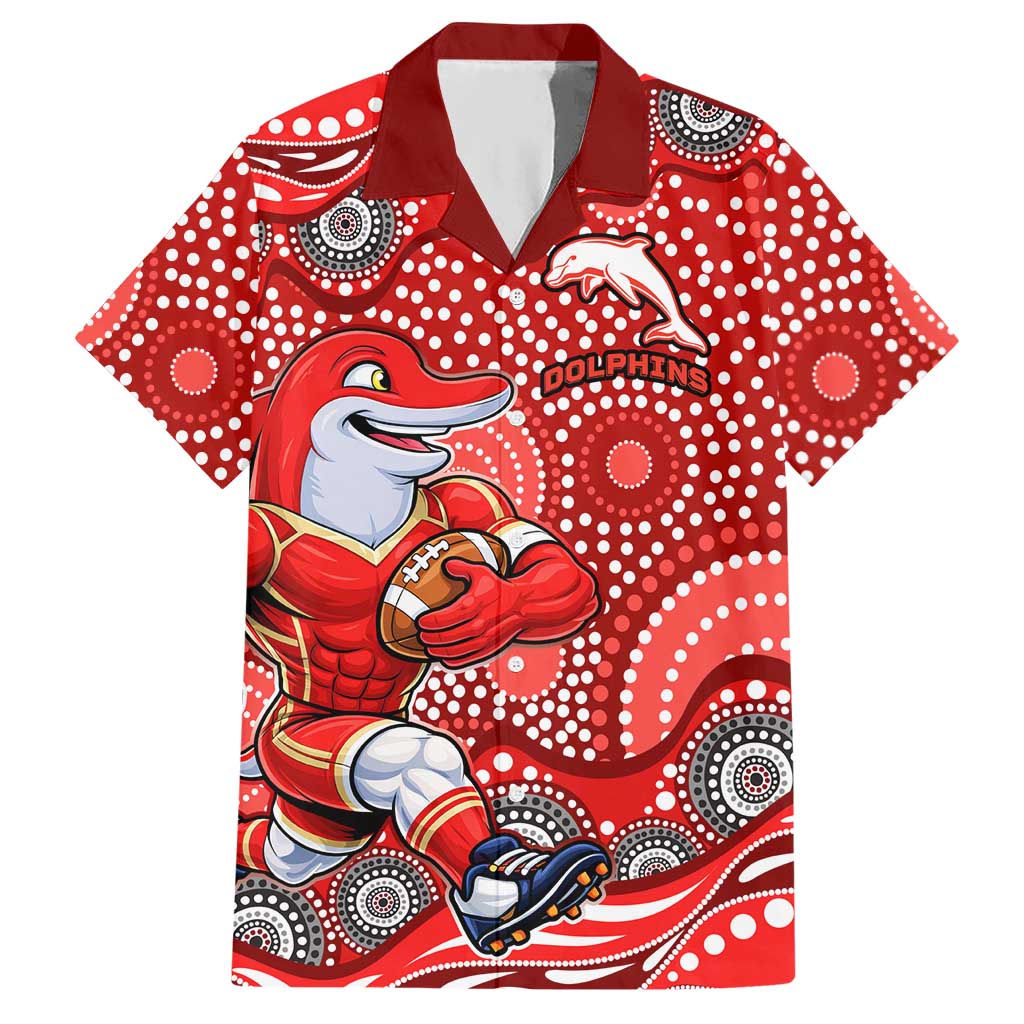 Dolphins Hawaiian Shirt Aboriginal Dot Pattern - Rugby Mascot Heritage Pride