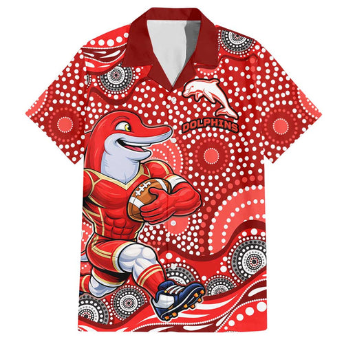 Dolphins Hawaiian Shirt Aboriginal Dot Pattern - Rugby Mascot Heritage Pride