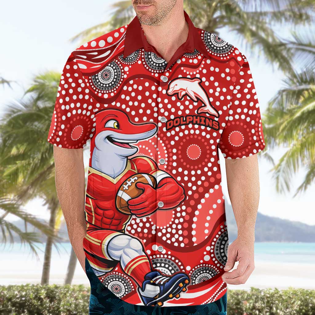 Dolphins Hawaiian Shirt Aboriginal Dot Pattern - Rugby Mascot Heritage Pride