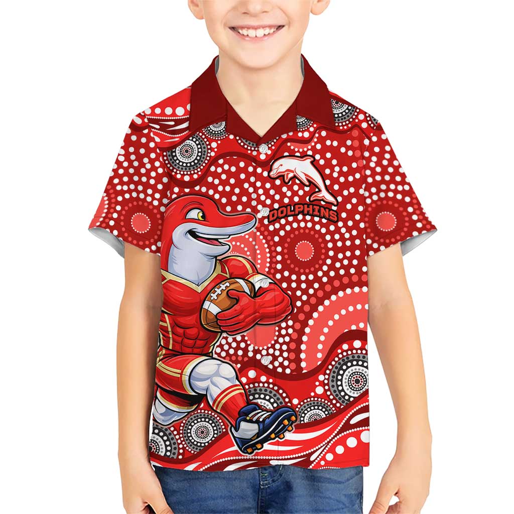 Dolphins Hawaiian Shirt Aboriginal Dot Pattern - Rugby Mascot Heritage Pride