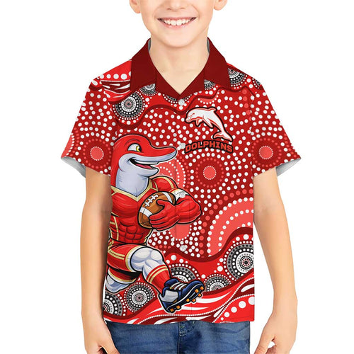 Dolphins Hawaiian Shirt Aboriginal Dot Pattern - Rugby Mascot Heritage Pride