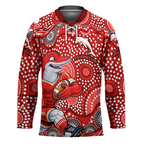 Dolphins Hockey Jersey Aboriginal Dot Pattern - Rugby Mascot Heritage Pride