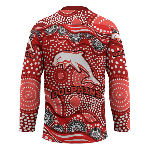Dolphins Hockey Jersey Aboriginal Dot Pattern - Rugby Mascot Heritage Pride