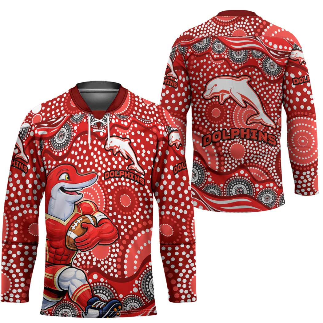 Dolphins Hockey Jersey Aboriginal Dot Pattern - Rugby Mascot Heritage Pride