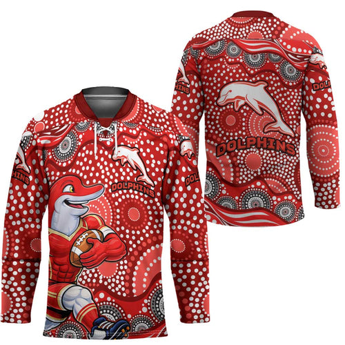 Dolphins Hockey Jersey Aboriginal Dot Pattern - Rugby Mascot Heritage Pride