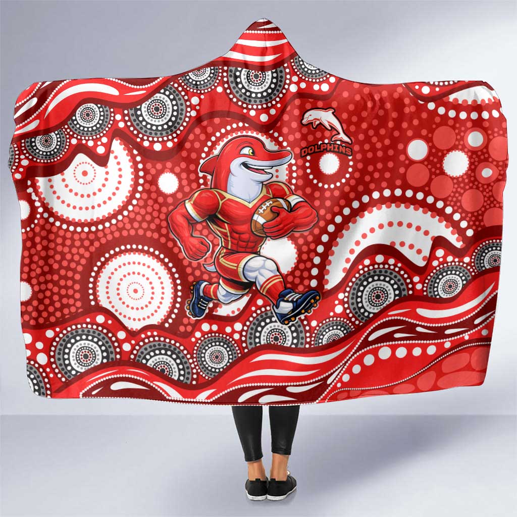 Dolphins Hooded Blanket Aboriginal Dot Pattern - Rugby Mascot Heritage Pride
