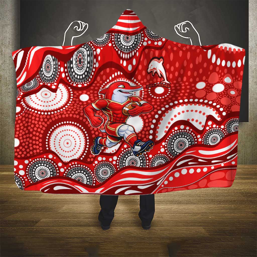 Dolphins Hooded Blanket Aboriginal Dot Pattern - Rugby Mascot Heritage Pride