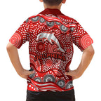 Dolphins Kid Hawaiian Shirt Aboriginal Dot Pattern - Rugby Mascot Heritage Pride