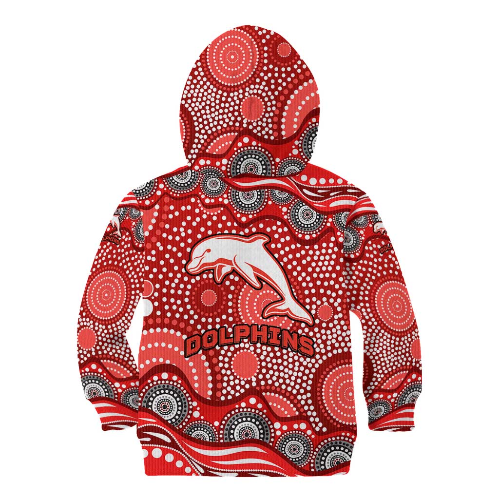 Dolphins Kid Hoodie Aboriginal Dot Pattern - Rugby Mascot Heritage Pride