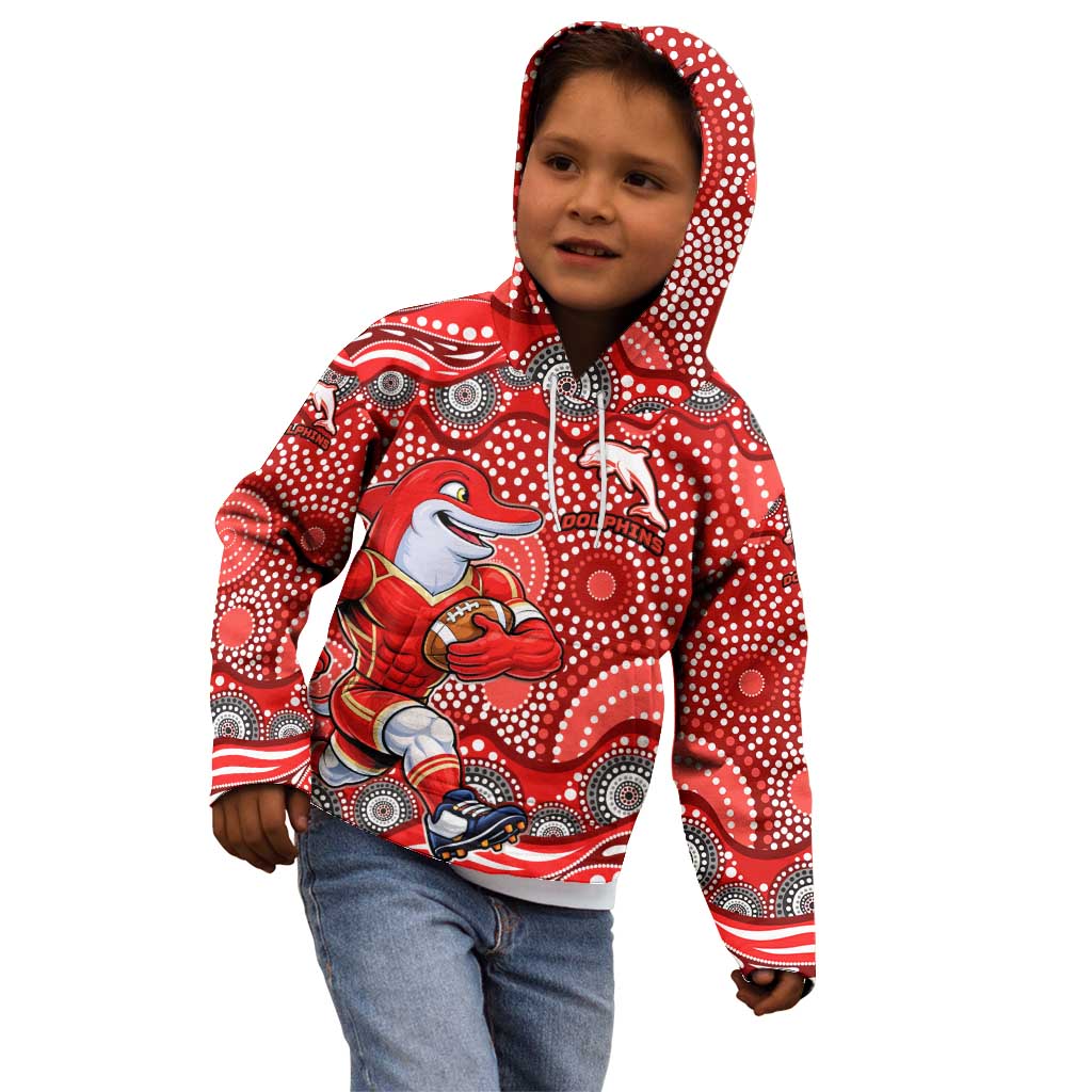 Dolphins Kid Hoodie Aboriginal Dot Pattern - Rugby Mascot Heritage Pride
