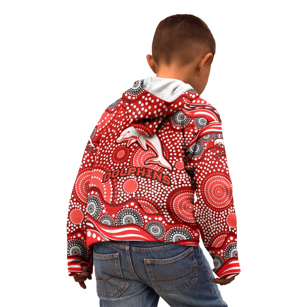 Dolphins Kid Hoodie Aboriginal Dot Pattern - Rugby Mascot Heritage Pride
