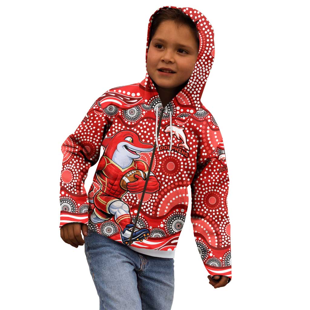 Dolphins Kid Hoodie Aboriginal Dot Pattern - Rugby Mascot Heritage Pride