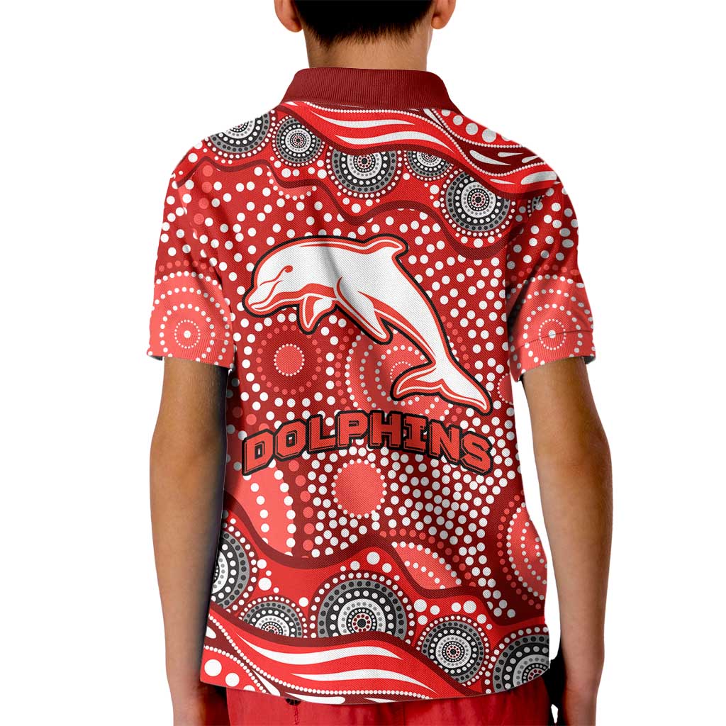 Dolphins Kid Polo Shirt Aboriginal Dot Pattern - Rugby Mascot Heritage Pride