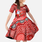 Dolphins Kid Short Sleeve Dress Aboriginal Dot Pattern - Rugby Mascot Heritage Pride