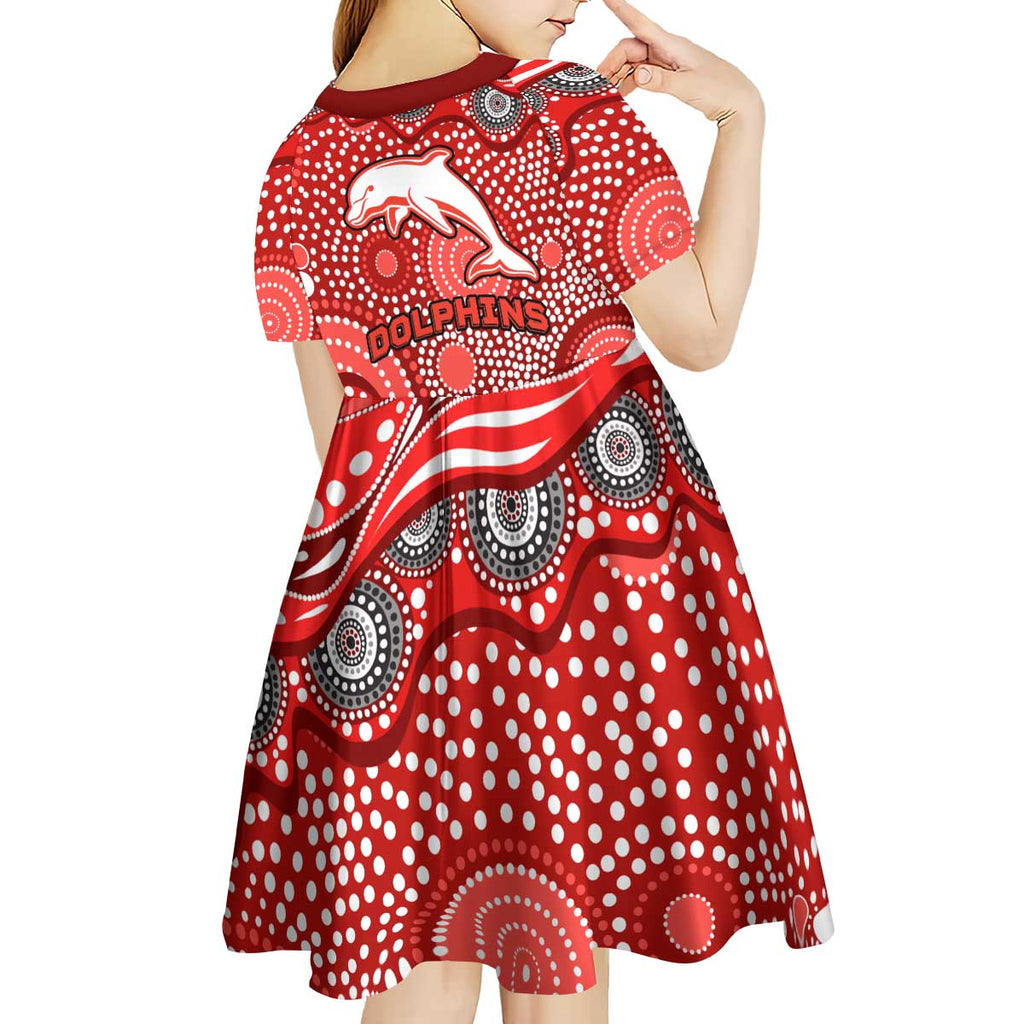 Dolphins Kid Short Sleeve Dress Aboriginal Dot Pattern - Rugby Mascot Heritage Pride